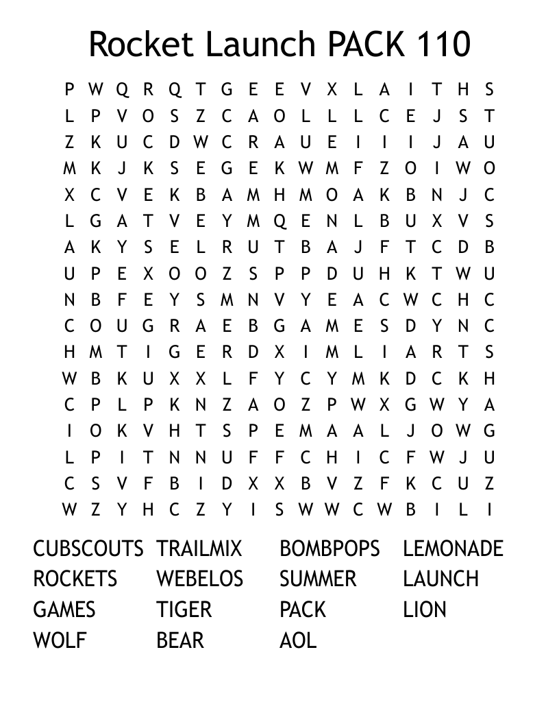 Rocket Launch PACK 110 Word Search