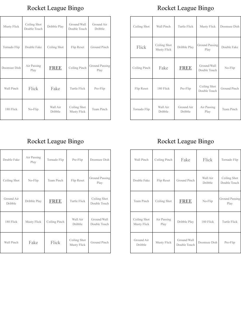 Rocket League Bingo