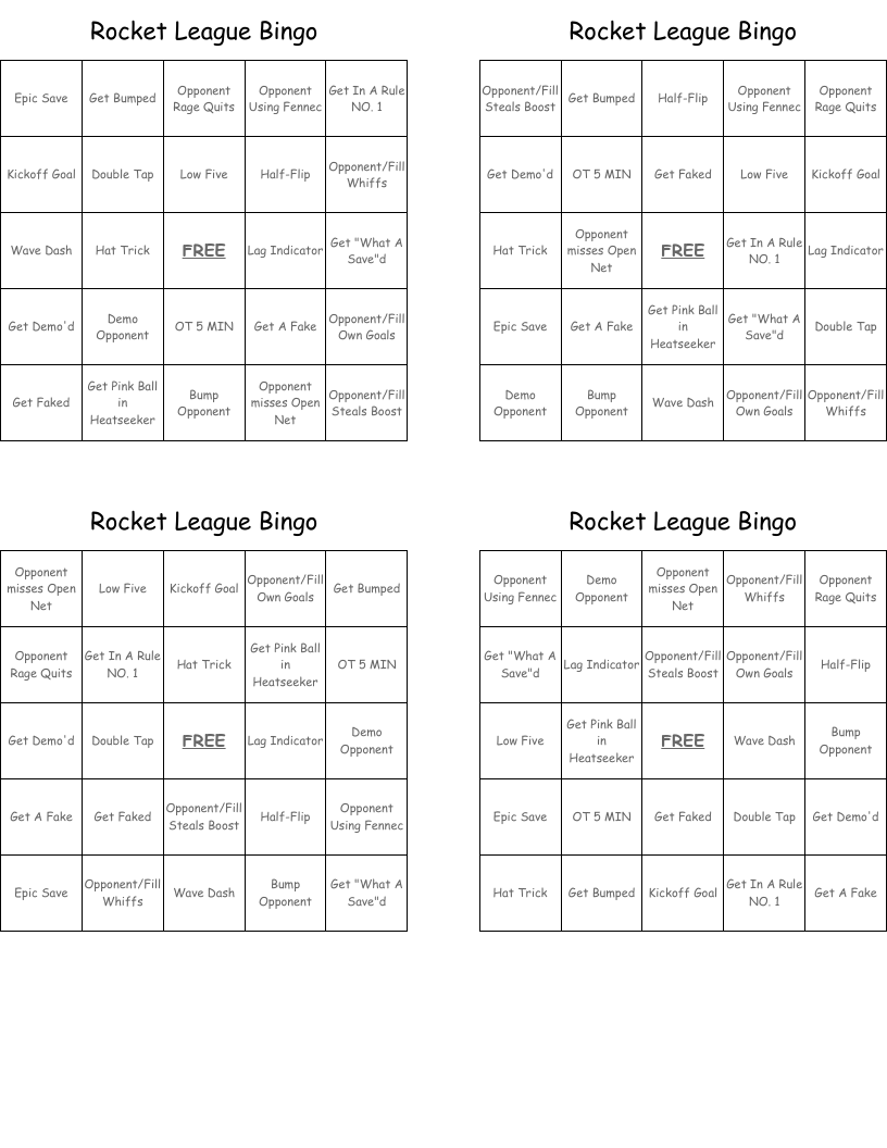 Rocket League Bingo