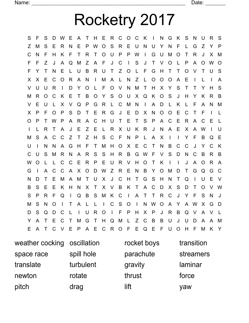 Rocketry 2017 Word Search