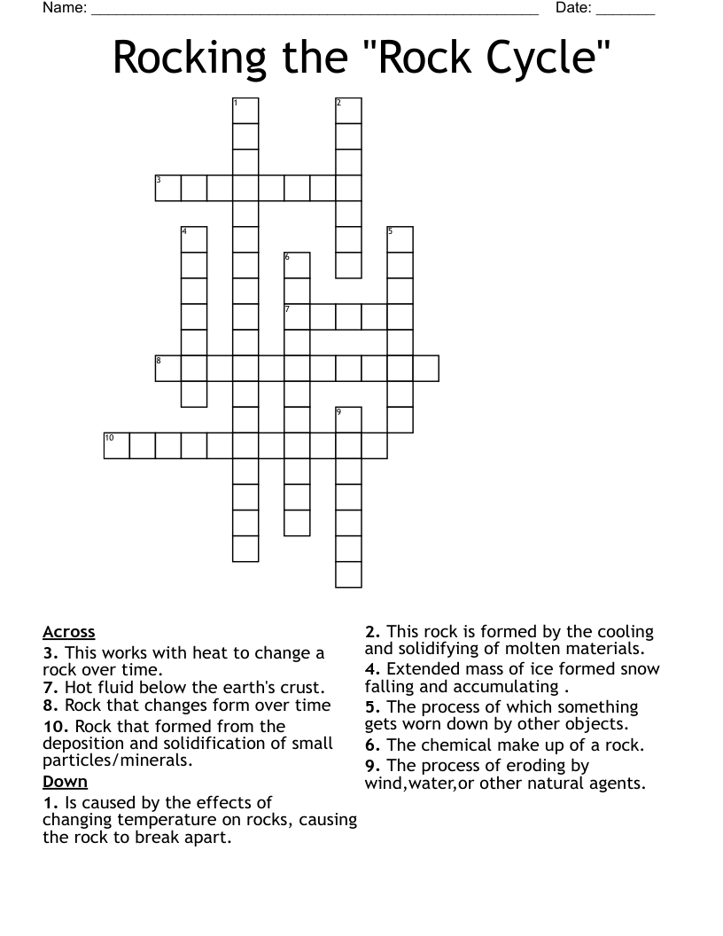 Rocking the "Rock Cycle" Crossword