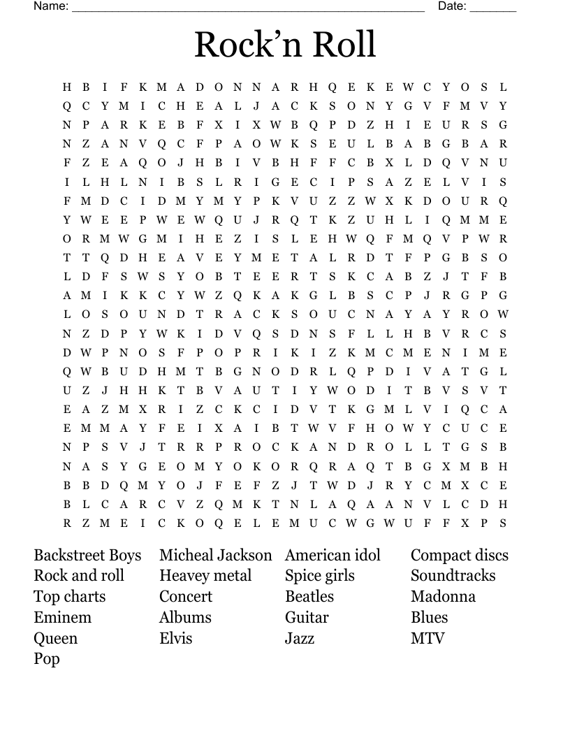 Rock’n Roll Word Search