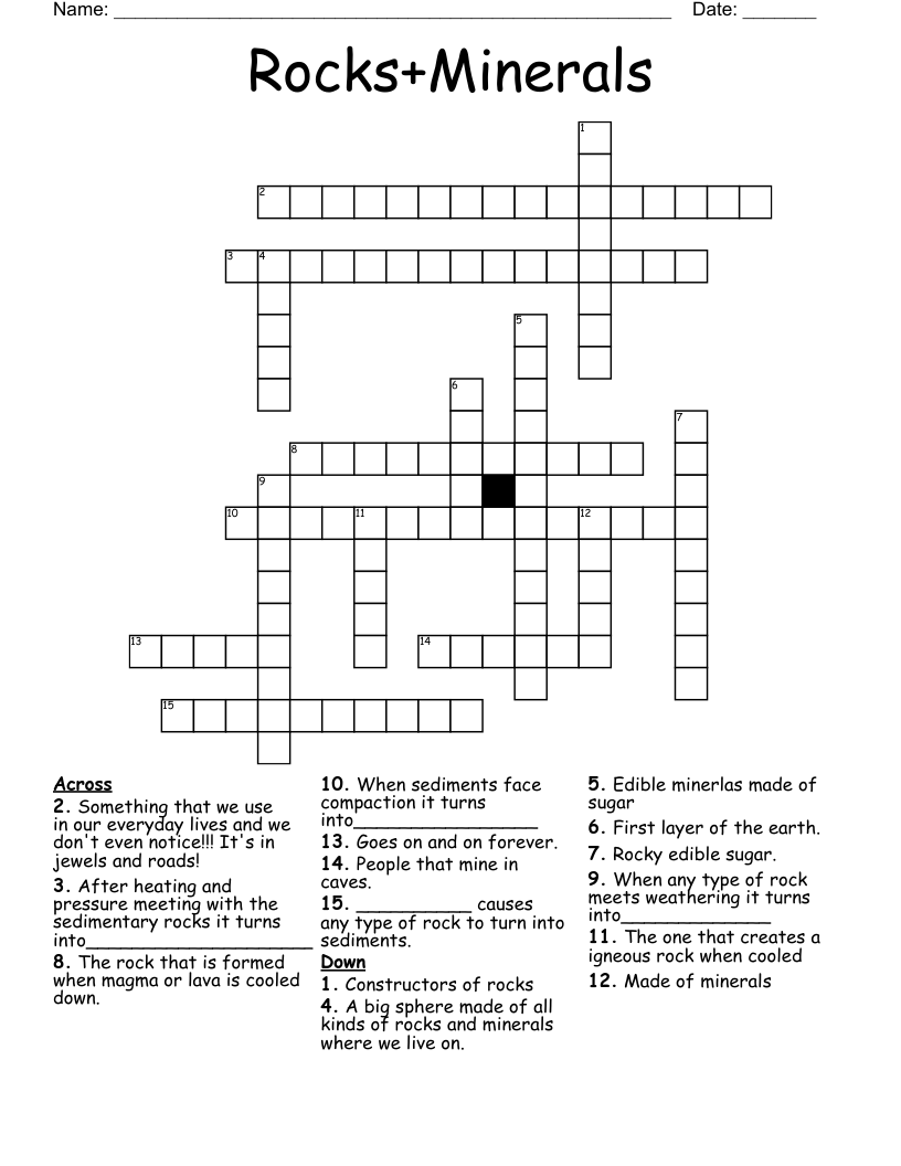 Rocks+Minerals Crossword
