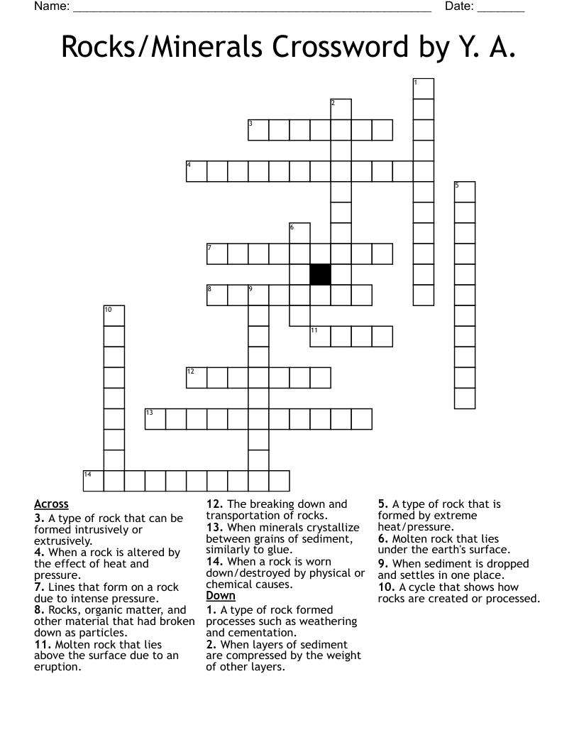 Rocks/Minerals Crossword by Y. A.