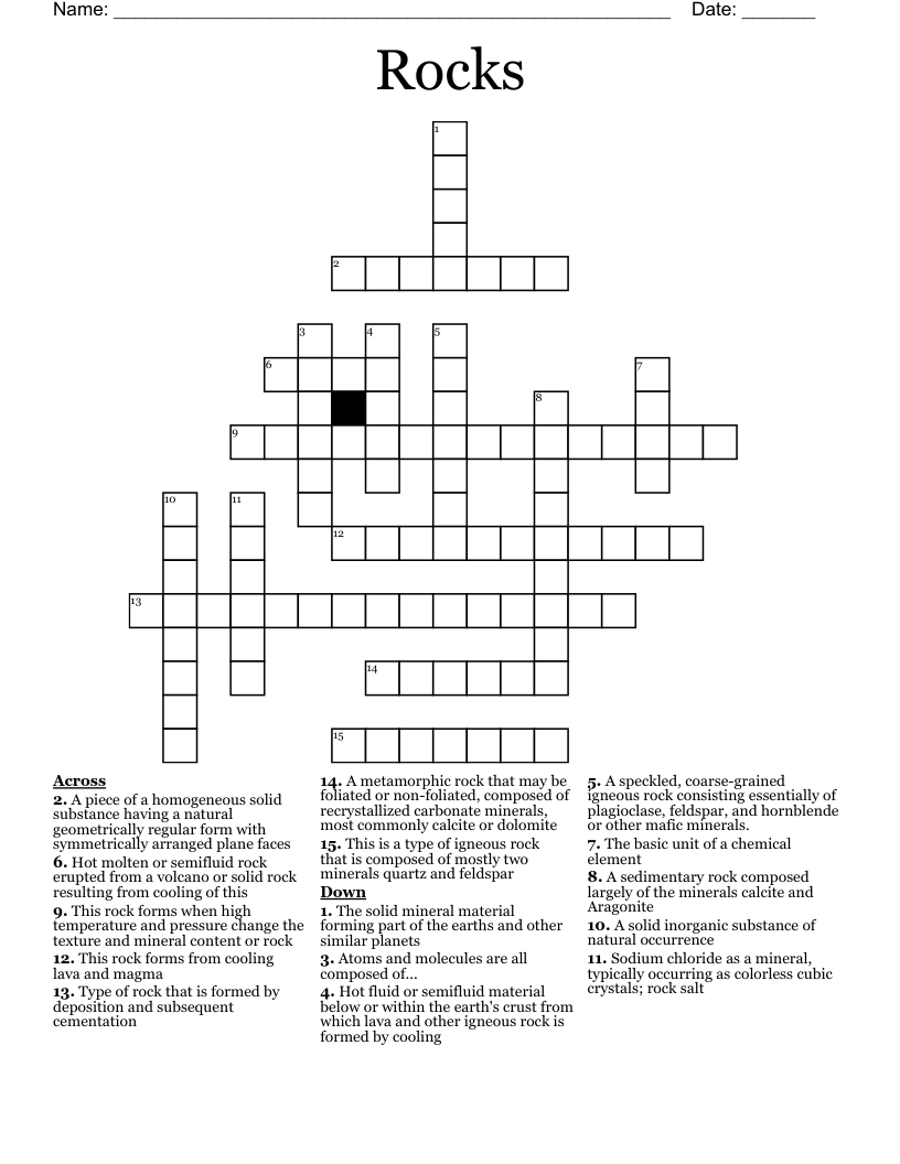 Rocks Crossword