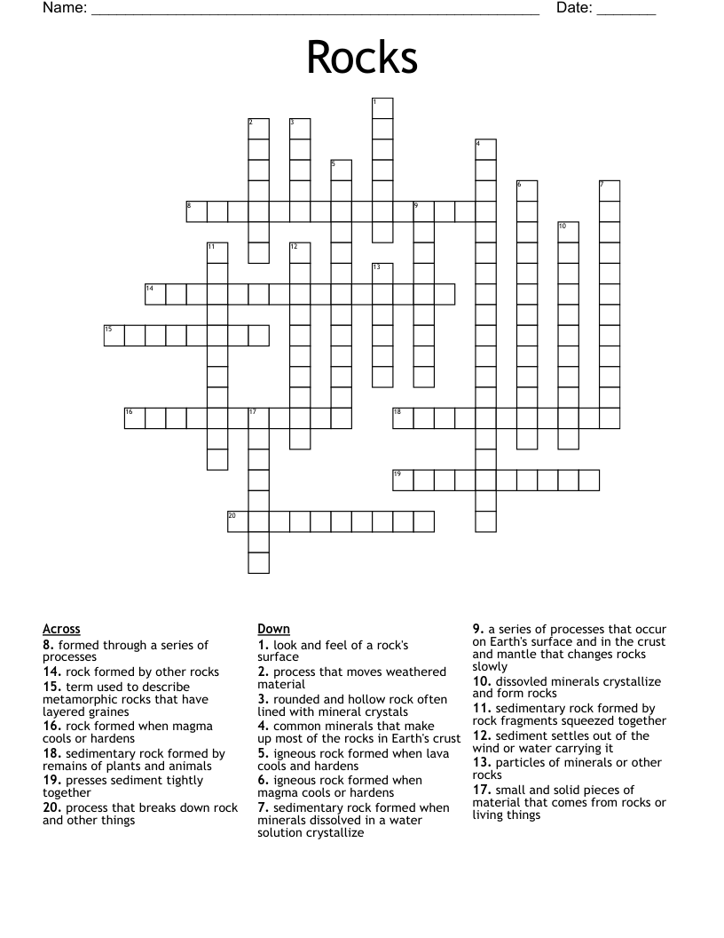 Rocks Crossword