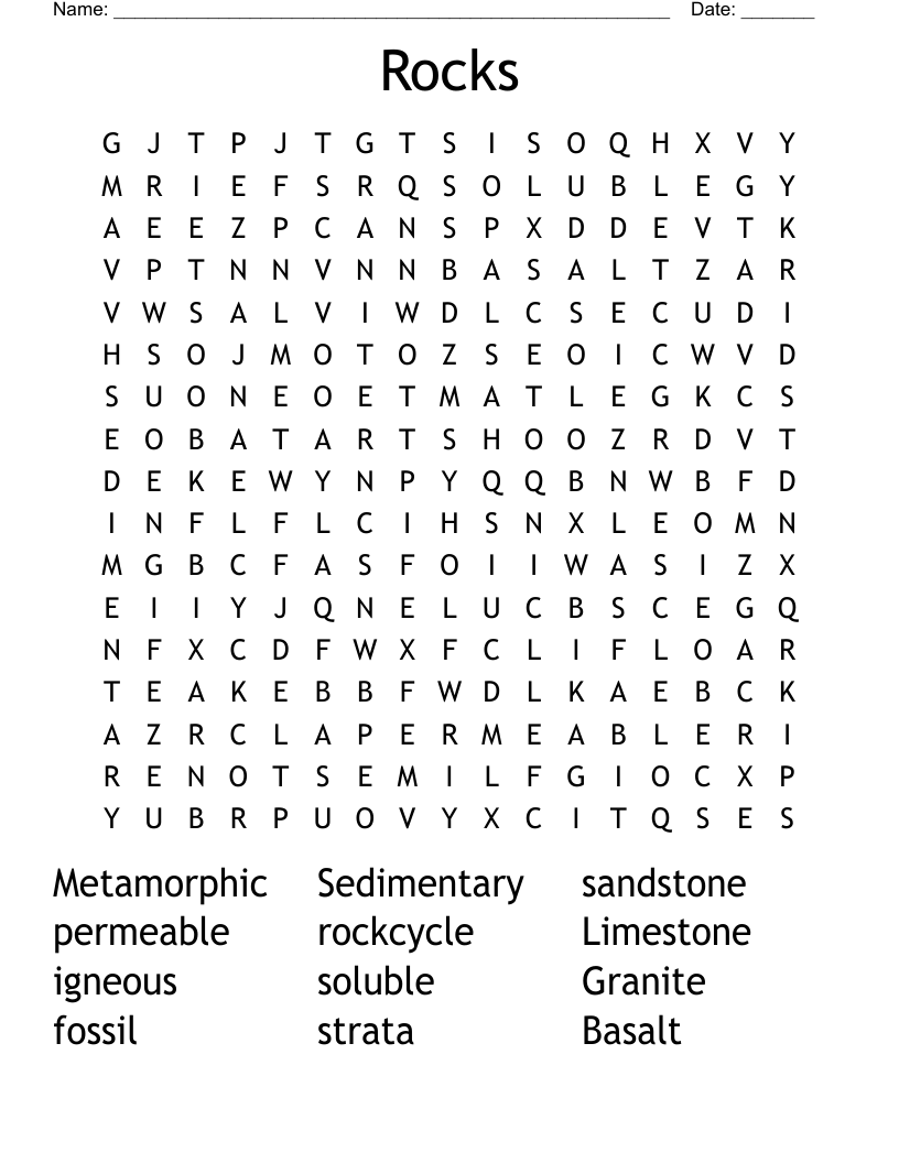 Rocks Word Search