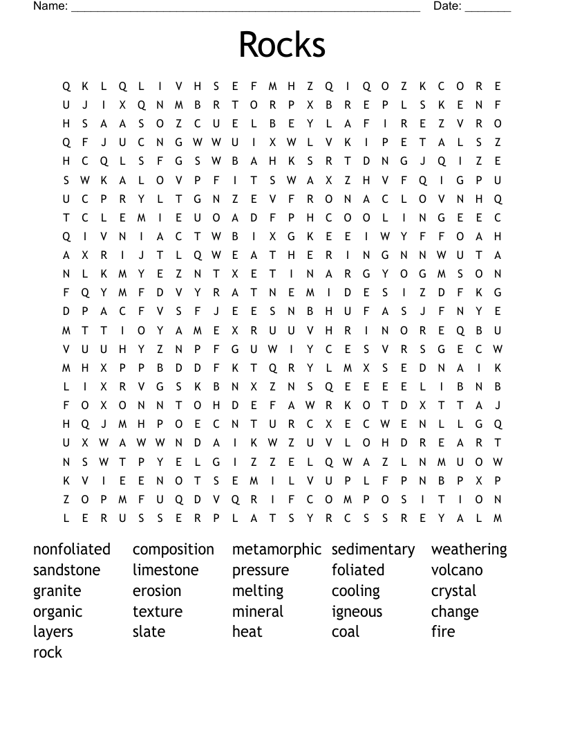 Rocks Word Search
