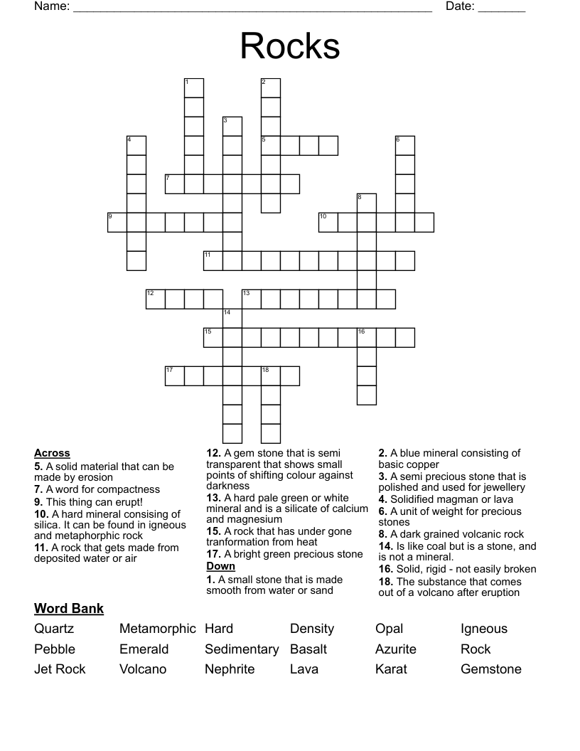 Rocks Crossword