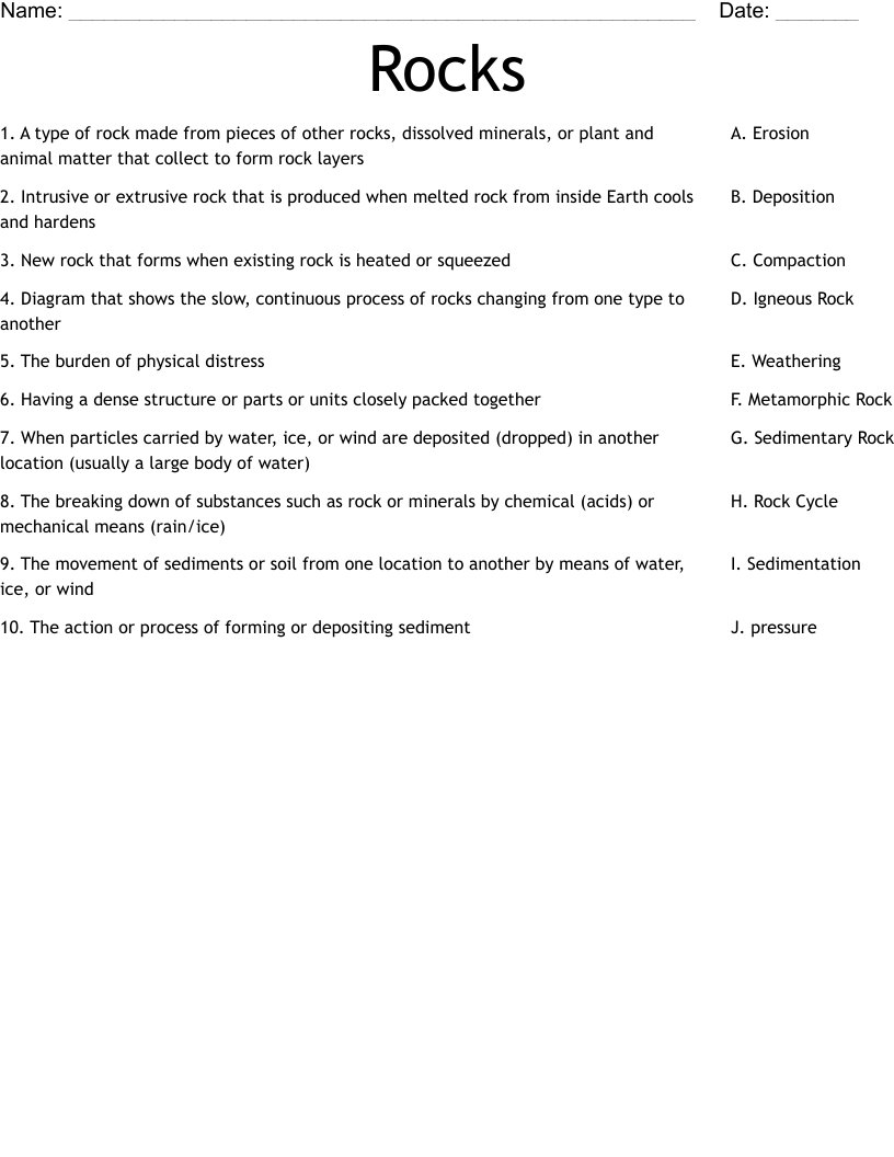 Rocks Worksheet