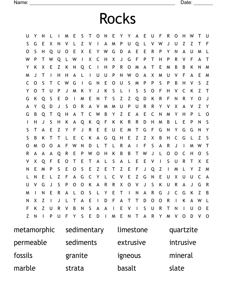 Rocks Word Search