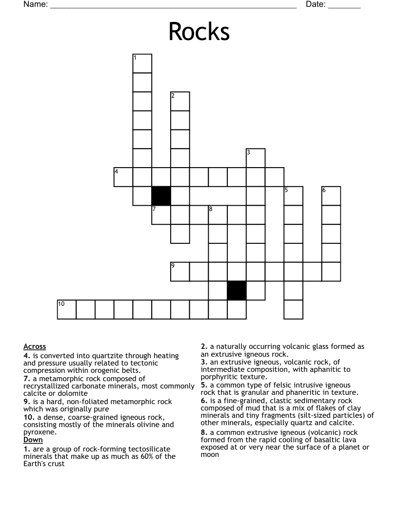 Rocks Crossword