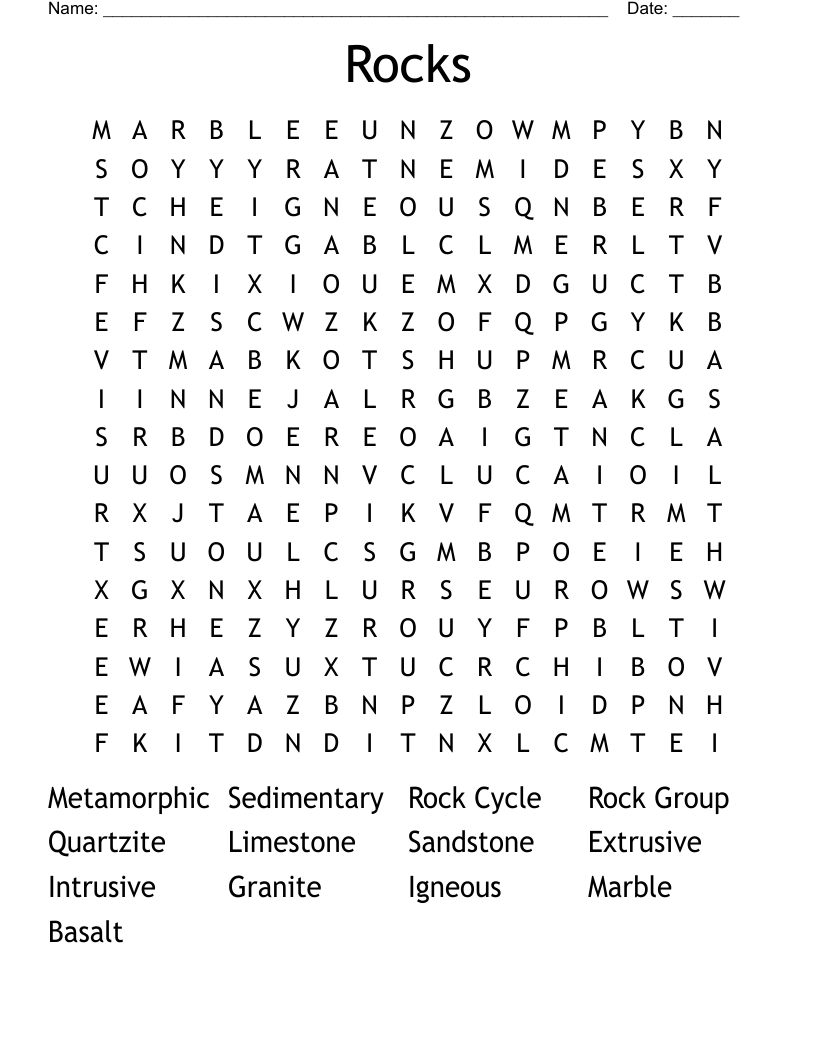 Rocks Word Search
