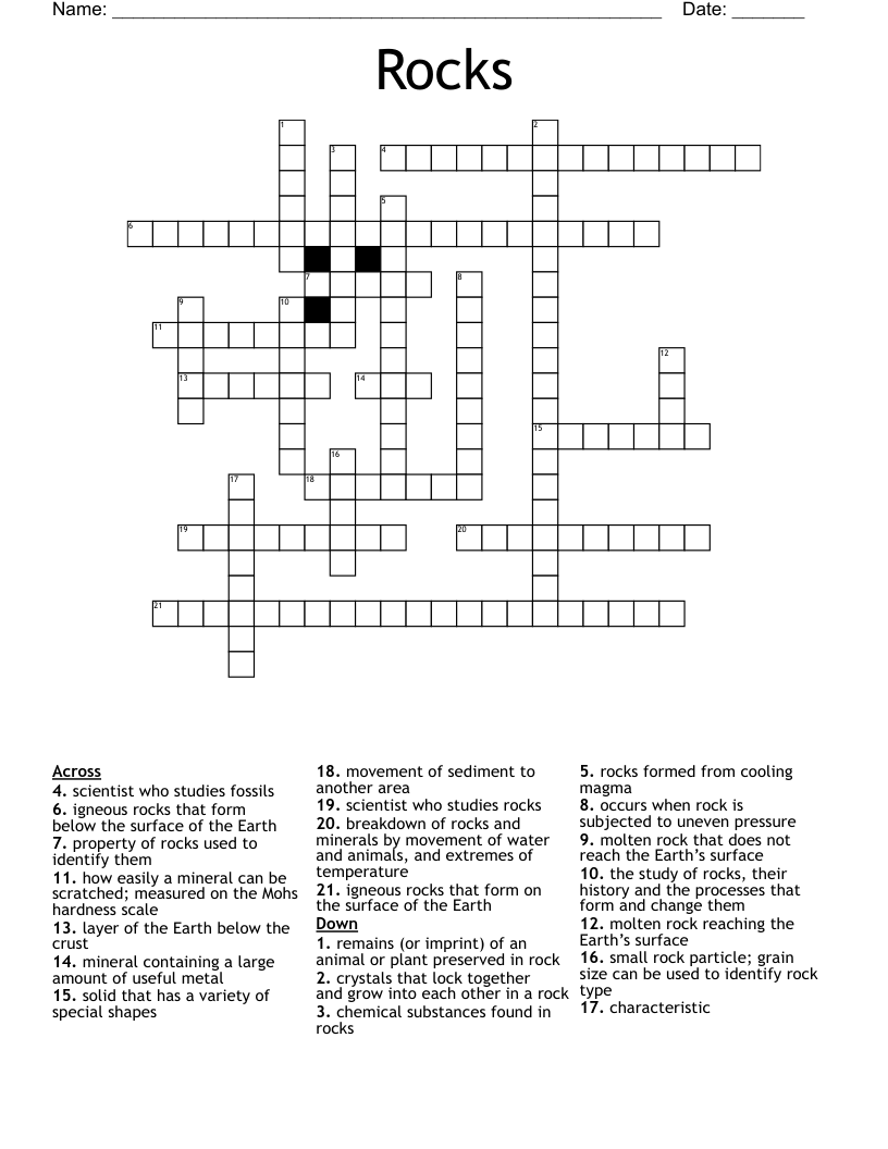 Rocks Crossword