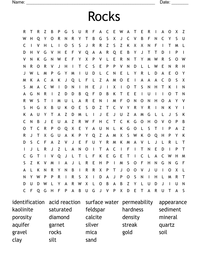 Rocks Word Search