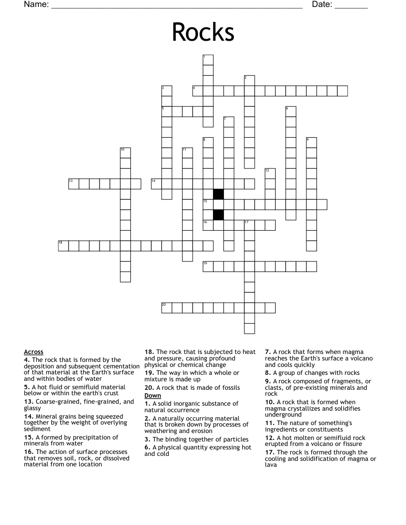 Rocks Crossword
