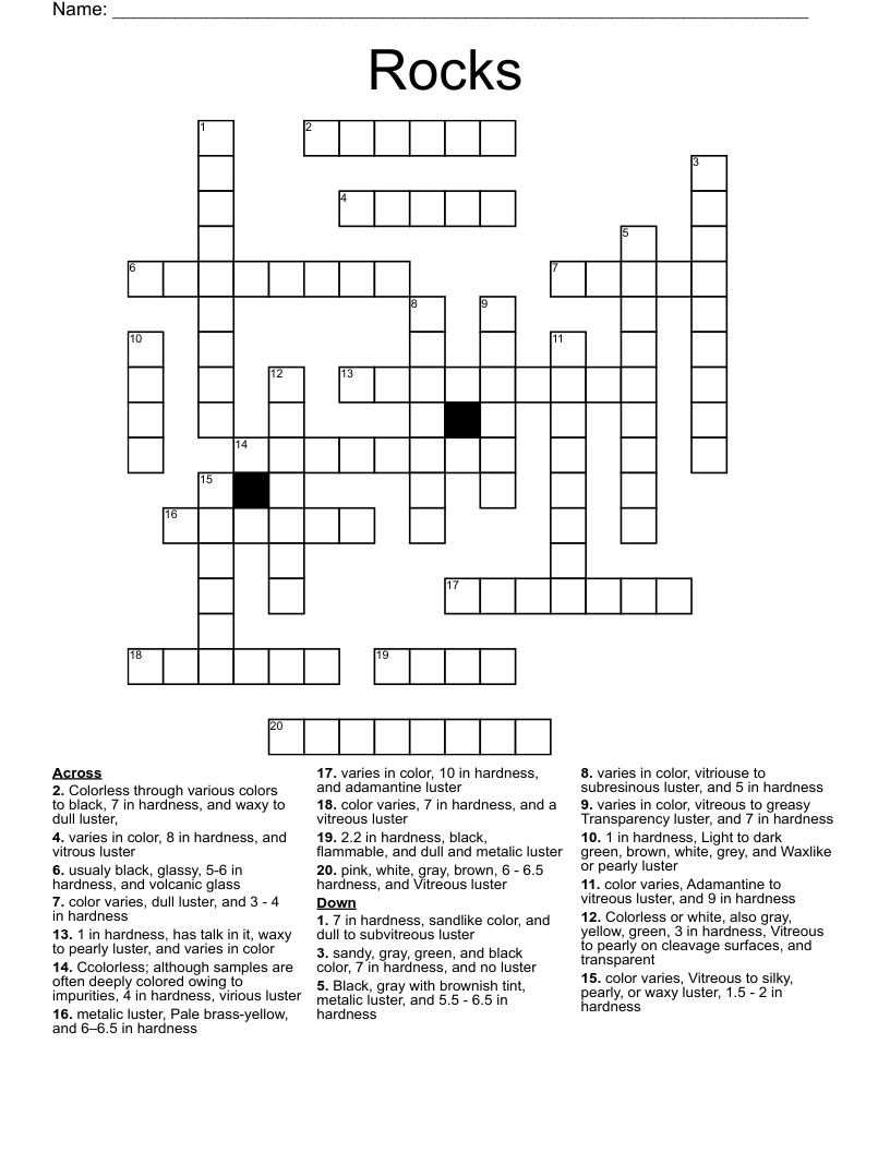 Rocks Crossword