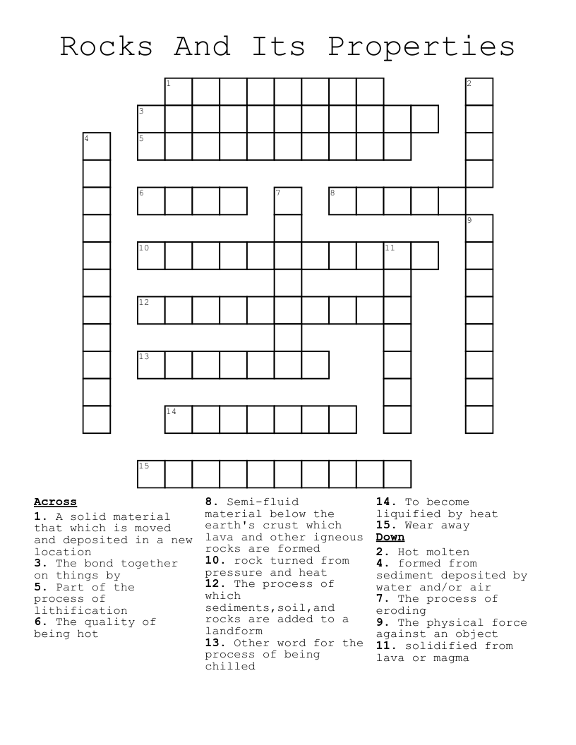 Rocks And Its Properties Crossword