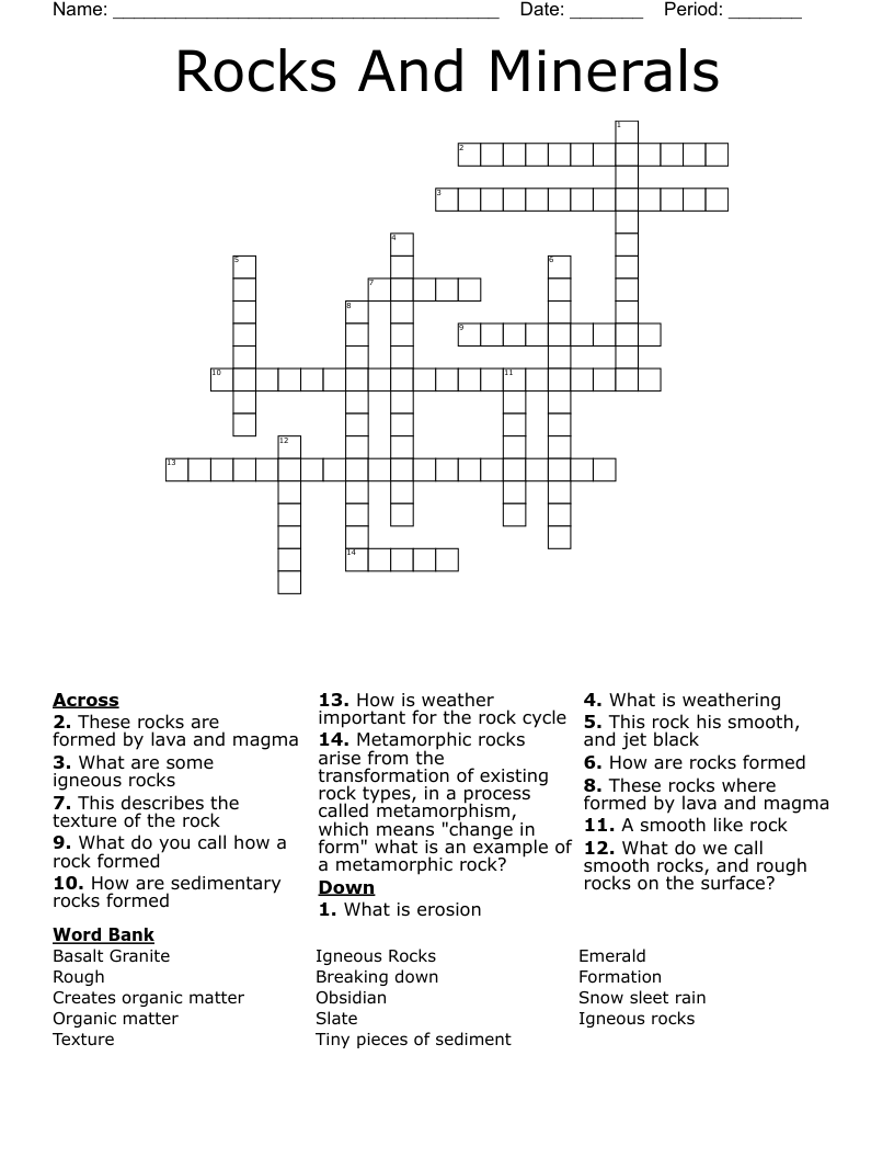 Rocks And Minerals Crossword
