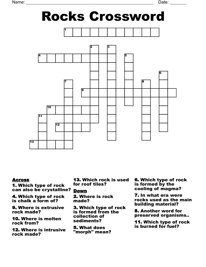 Rocks Crossword