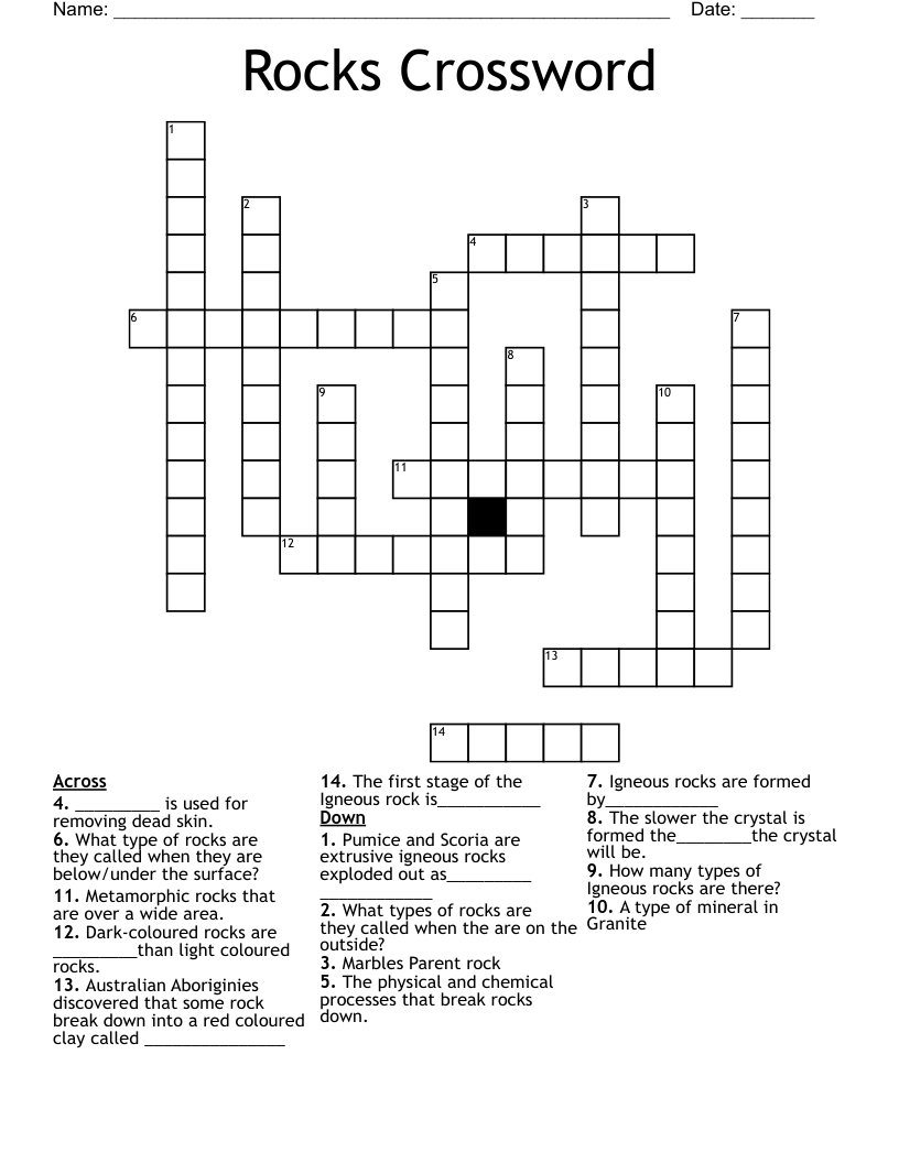 Rocks Crossword