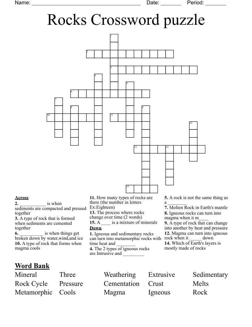 Rocks Crossword puzzle