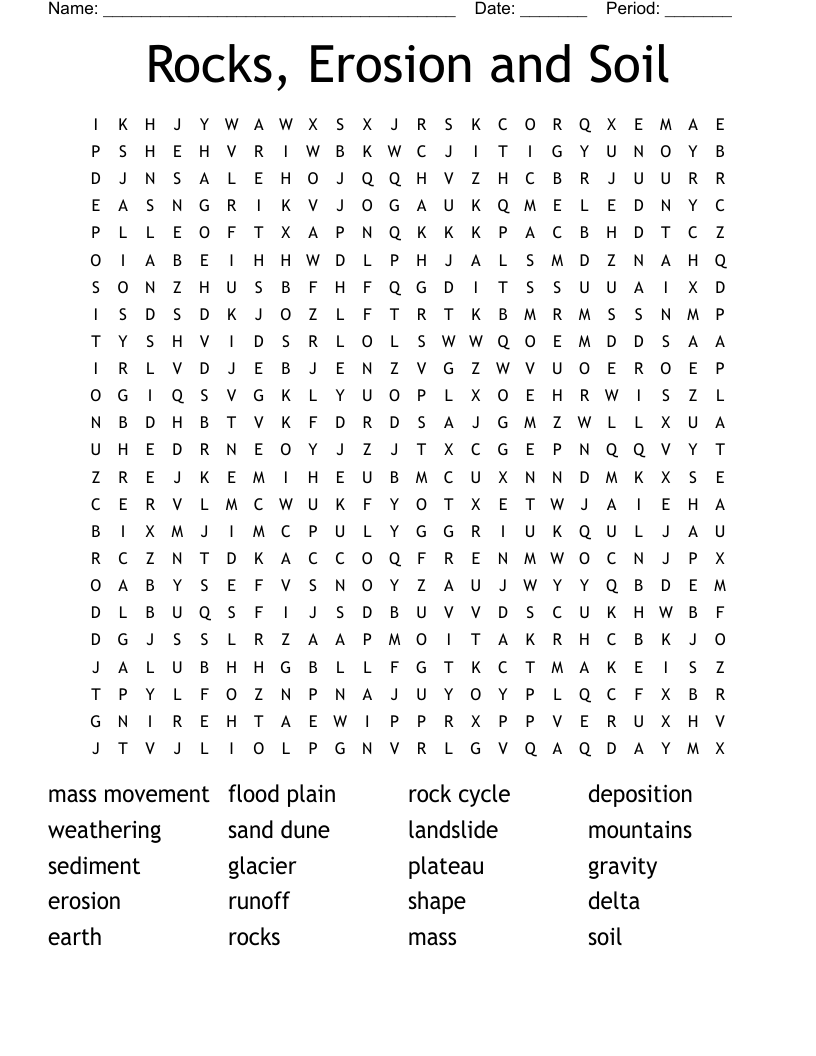 Rocks, Erosion and Soil Word Search