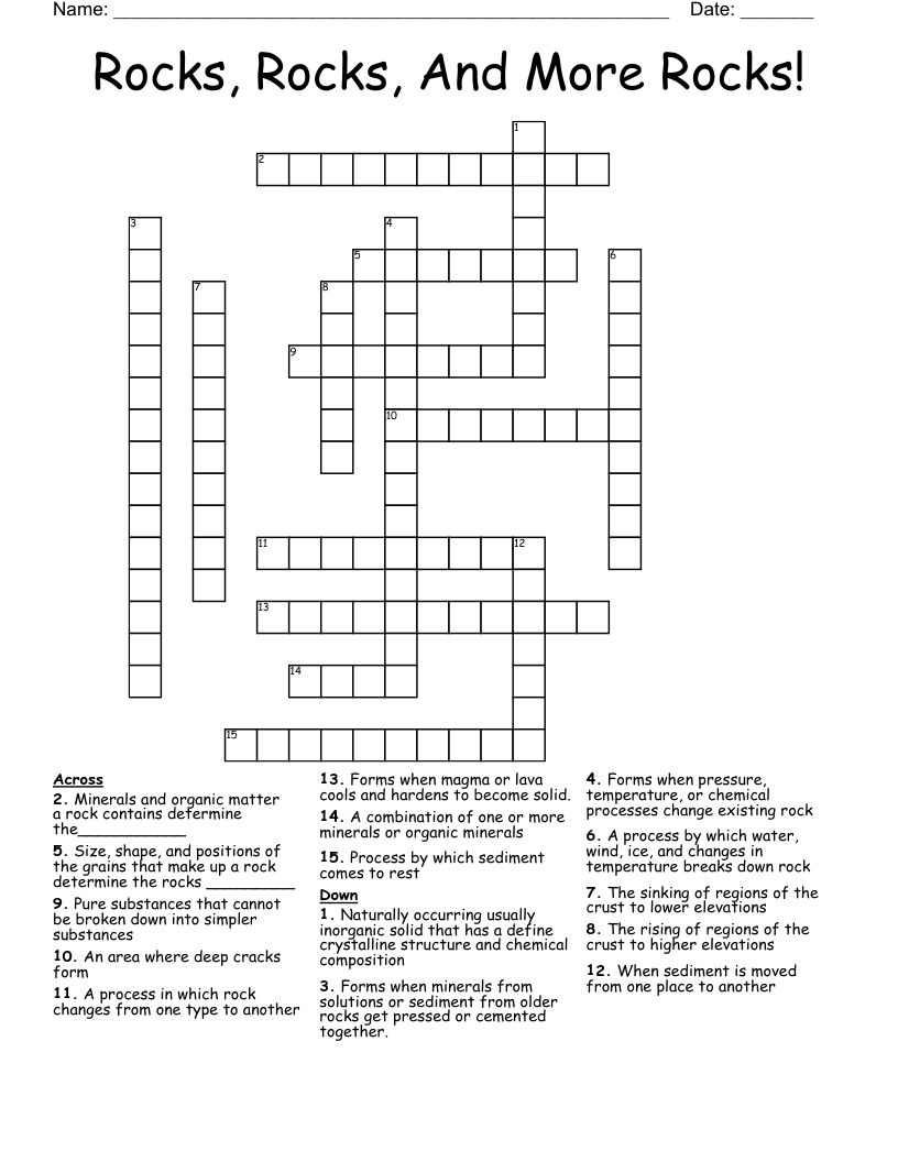 Rocks, Rocks, And More Rocks! Crossword