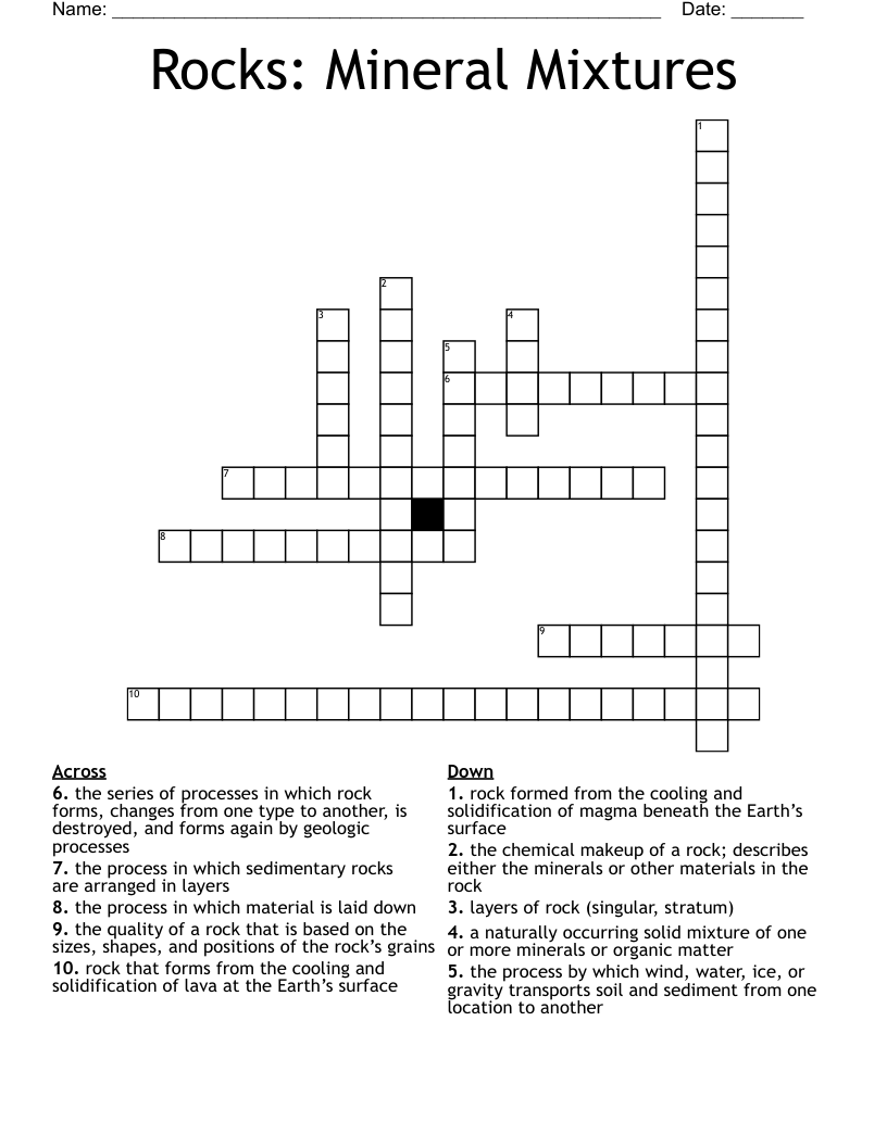 Rocks:  Mineral Mixtures Crossword