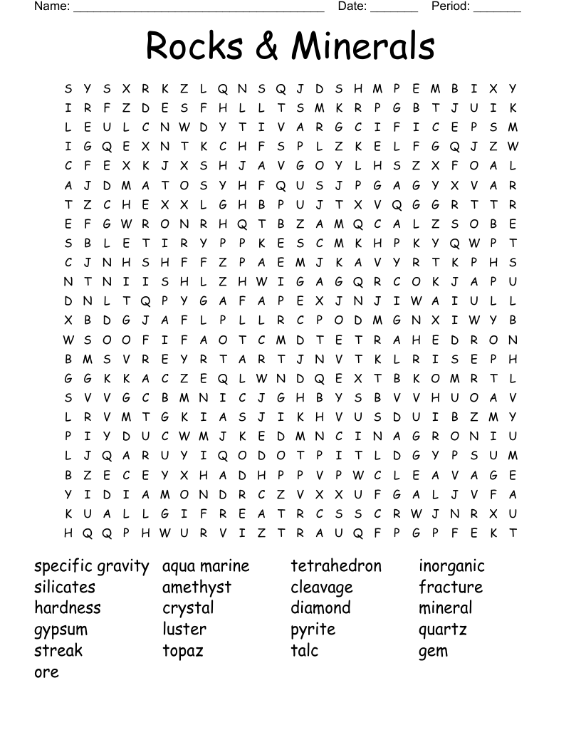 Rocks & Minerals  Word Search