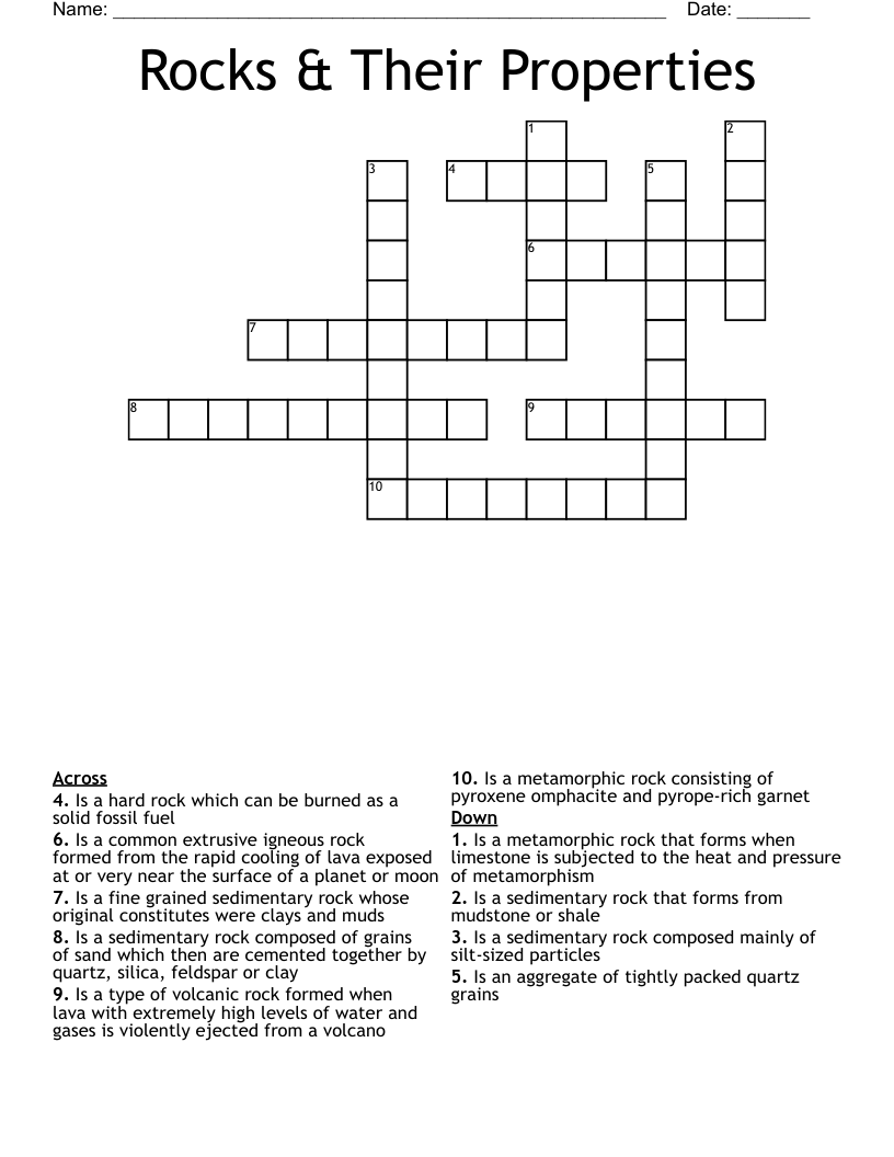 Rocks & Their Properties Crossword