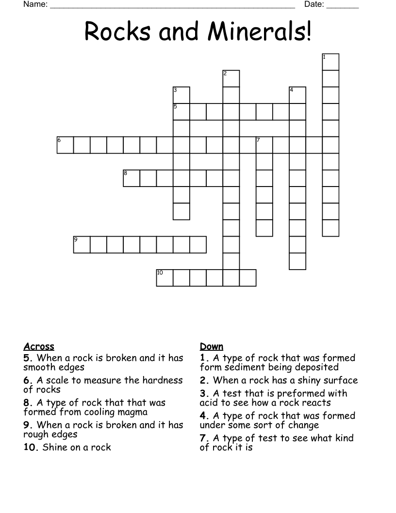 Rocks and Minerals! Crossword