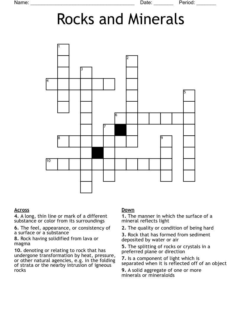 Rocks and Minerals  Crossword