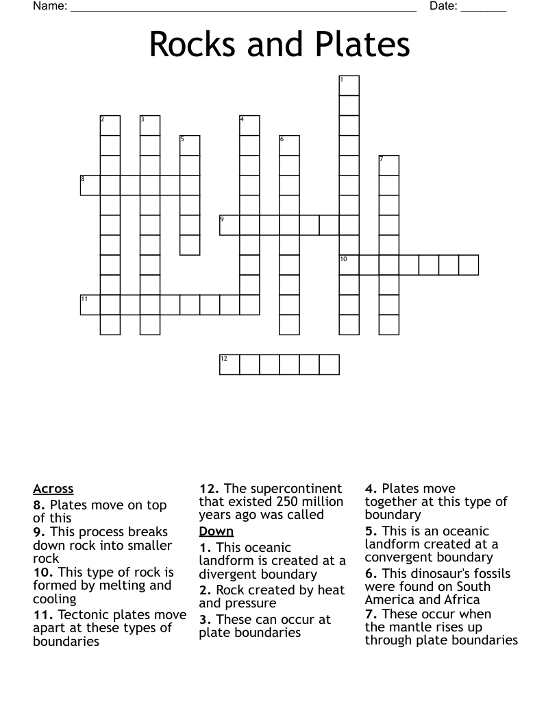 Rocks and Plates Crossword