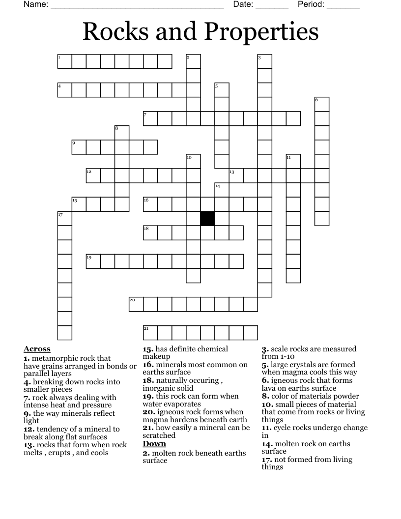 Rocks and Properties Crossword
