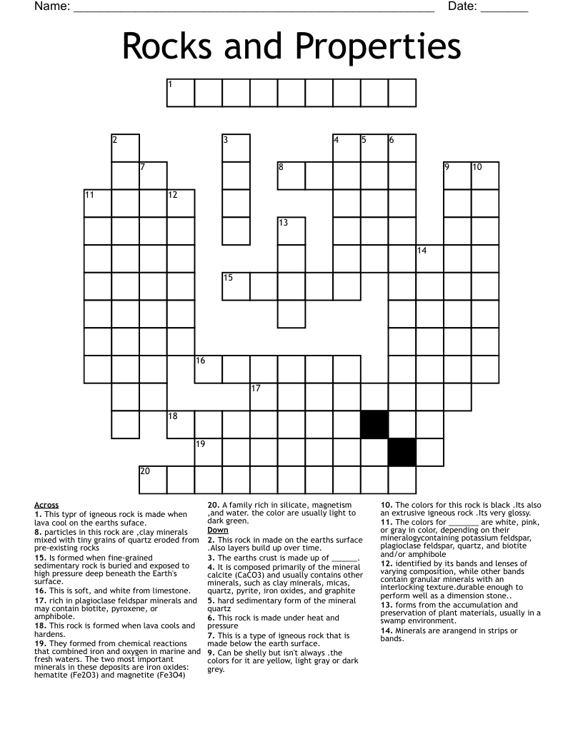 Rocks and Properties Crossword