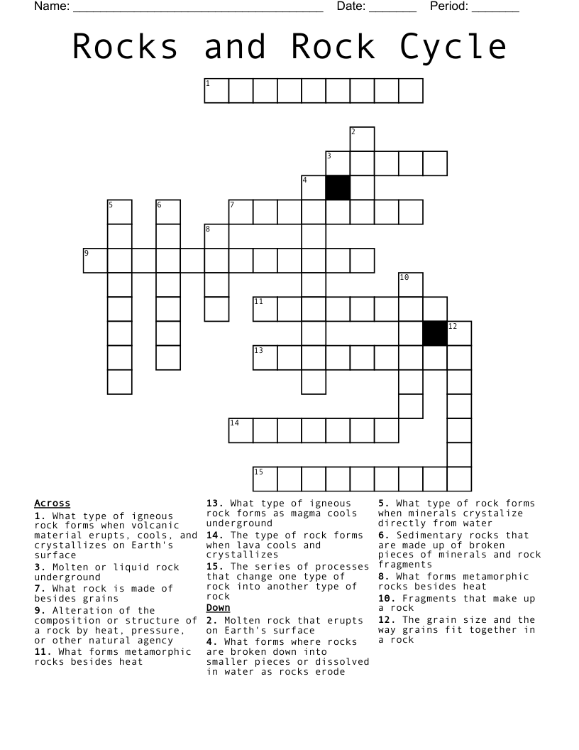 Rocks and Rock Cycle  Crossword