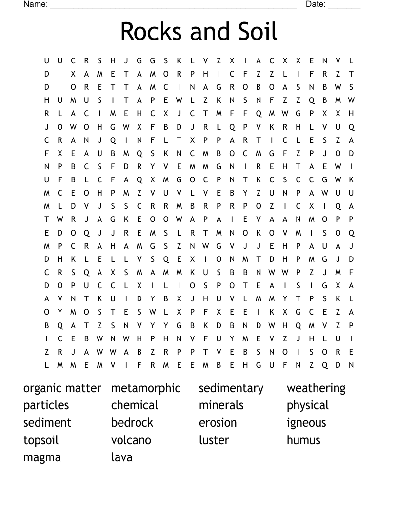 Rocks and Soil Word Search
