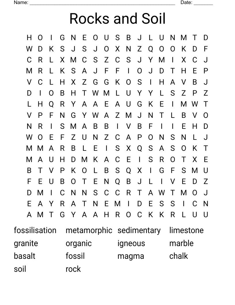 Rocks and Soil Word Search