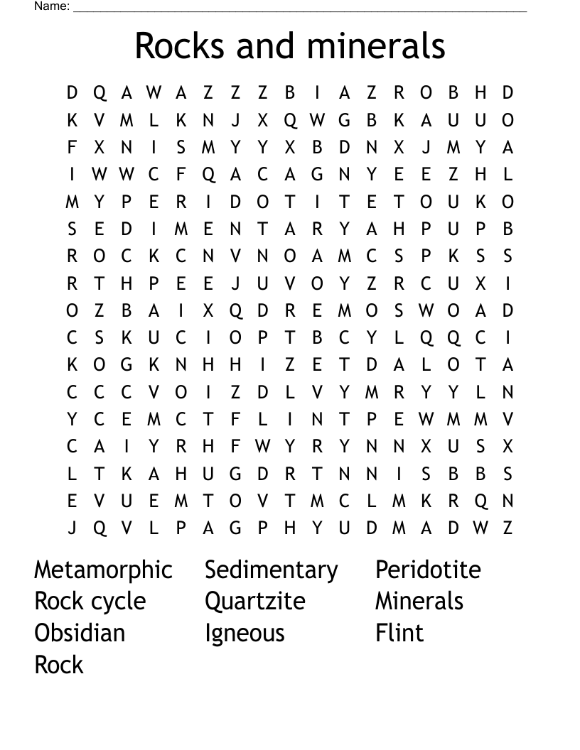 Rocks and minerals Word Search