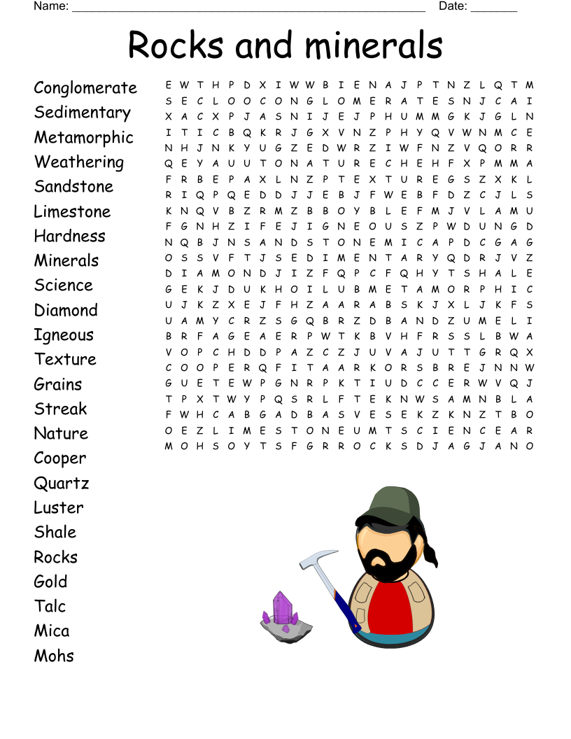 Rocks and minerals Word Search
