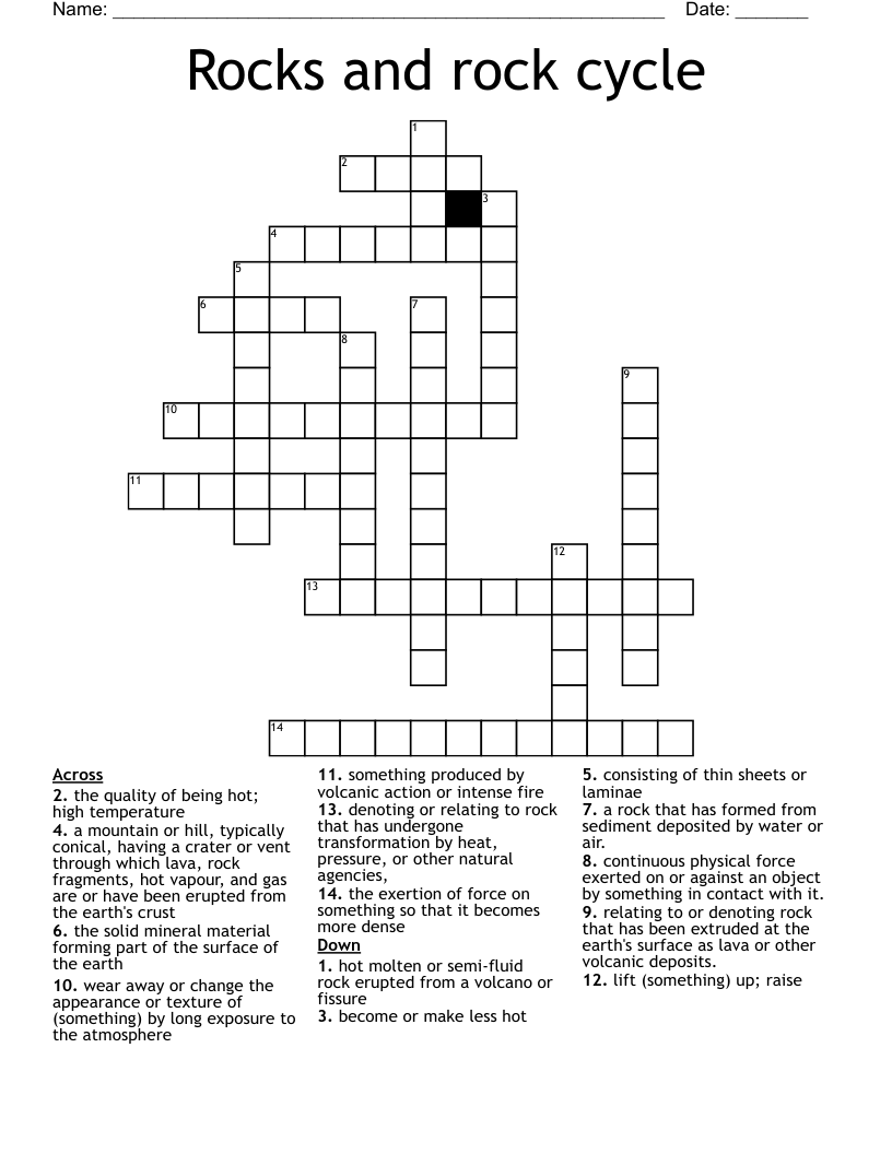 Rocks and rock cycle Crossword