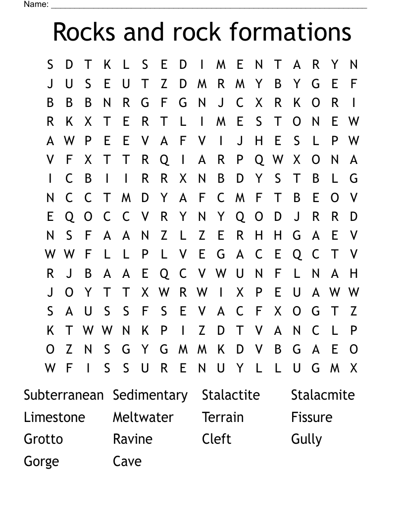 Rocks and rock formations  Word Search