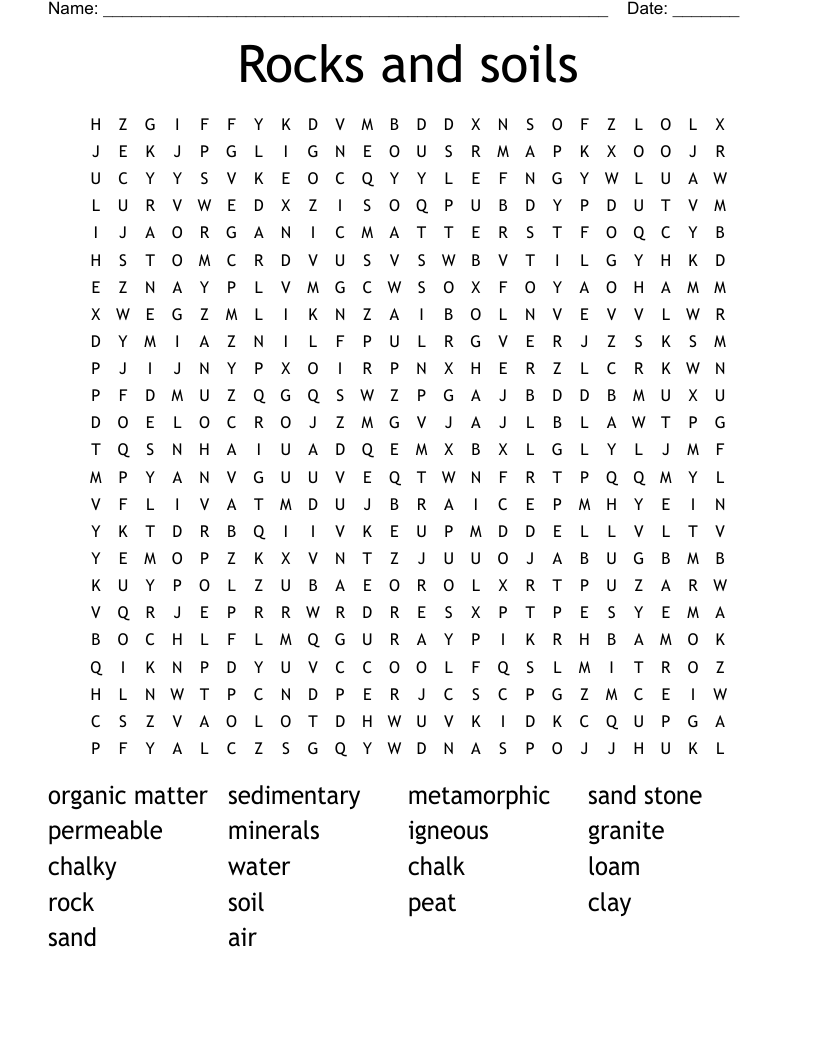 Rocks and soils Word Search