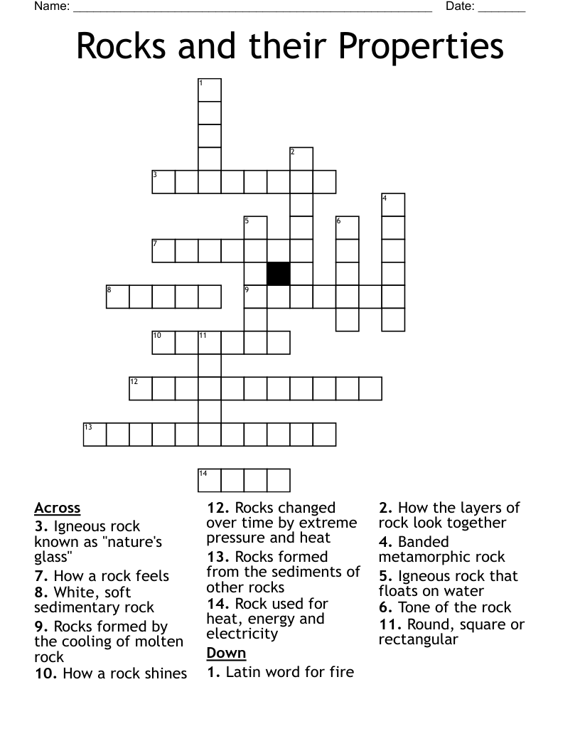 Rocks and their Properties Crossword