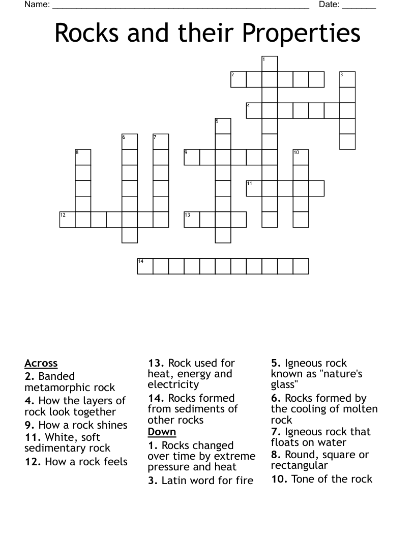 Rocks and their Properties Crossword