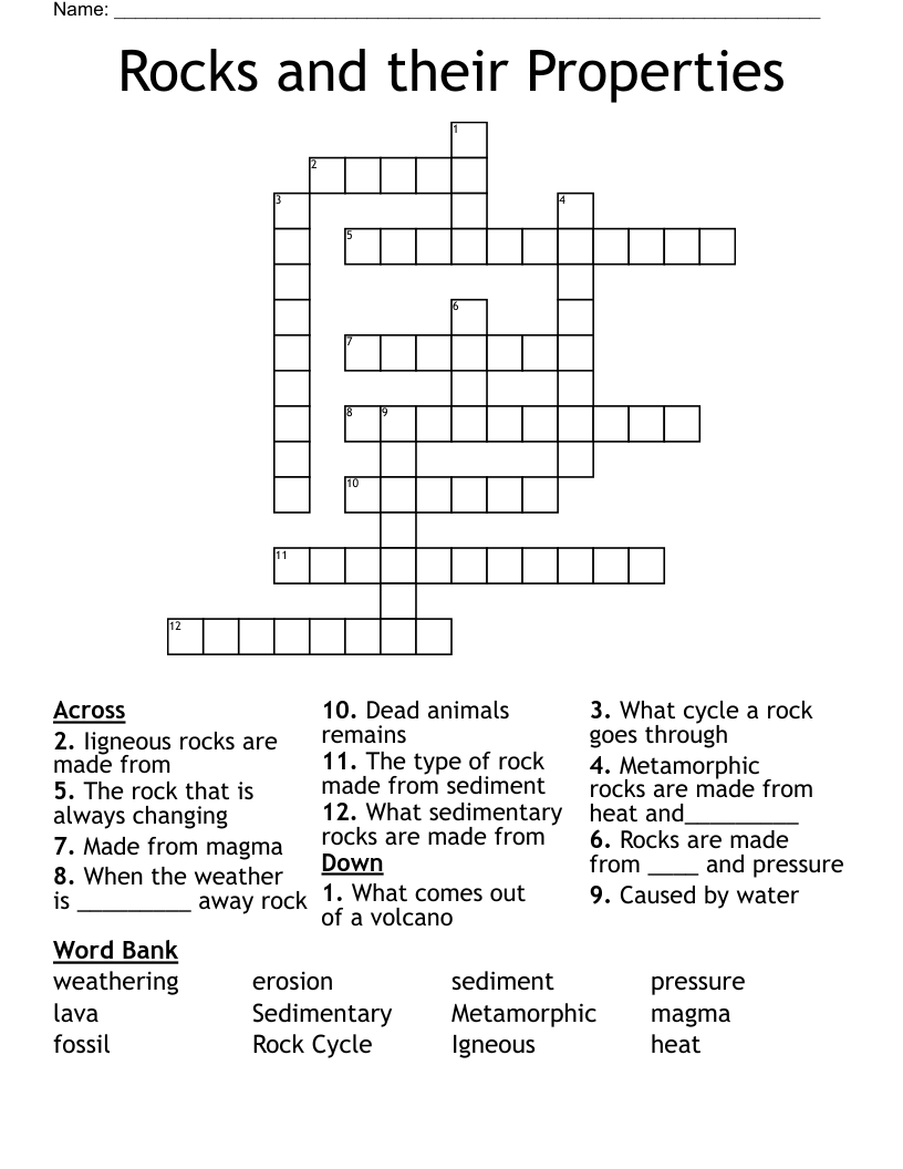 Rocks and their Properties Crossword