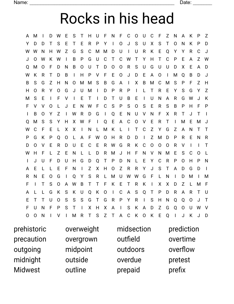 Rocks in his head  Word Search