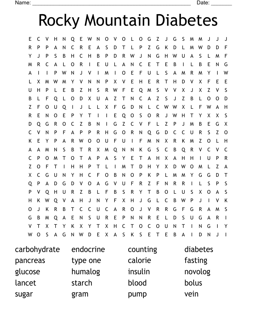 Rocky Mountain Diabetes Word Search
