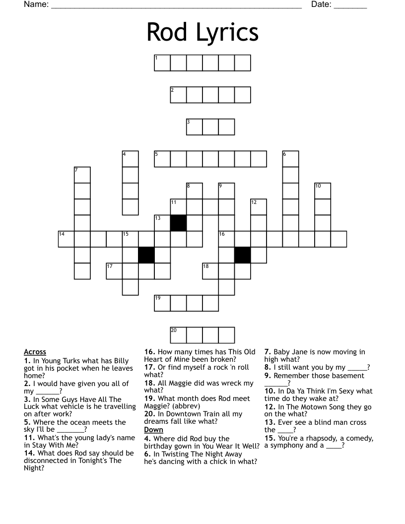 Rod Lyrics Crossword